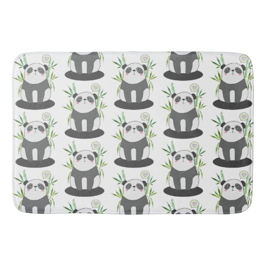 Cute Black & White Panda in Bamboo Pattern Badmat (Voorkant)