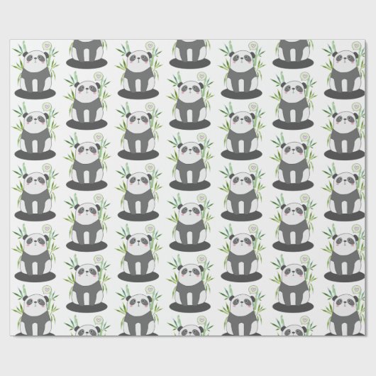 Cute Black & White Panda in Bamboo Pattern Cadeaupapier (Vlak)