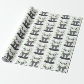 Cute Black & White Panda in Bamboo Pattern Cadeaupapier (Uitgerold)