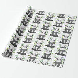 Cute Black & White Panda in Bamboo Pattern Cadeaupapier