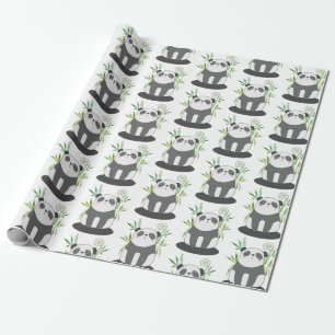 Cute Black & White Panda in Bamboo Pattern Cadeaupapier