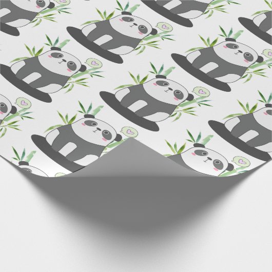Cute Black & White Panda in Bamboo Pattern Cadeaupapier (Hoek)
