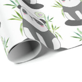 Cute Black & White Panda in Bamboo Pattern Cadeaupapier (Rol Hoek)