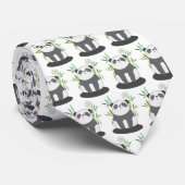 Cute Black & White Panda in Bamboo Pattern Stropdas (Opgerold)