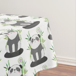 Cute Black & White Panda in Bamboo Pattern Tafelkleed