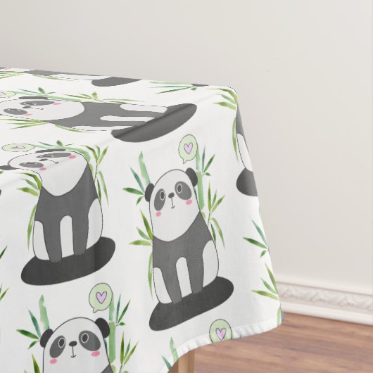 Cute Black & White Panda in Bamboo Pattern Tafelkleed (Voorbeeld)