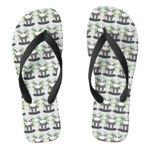 Cute Black & White Panda in Bamboo Pattern Teenslippers