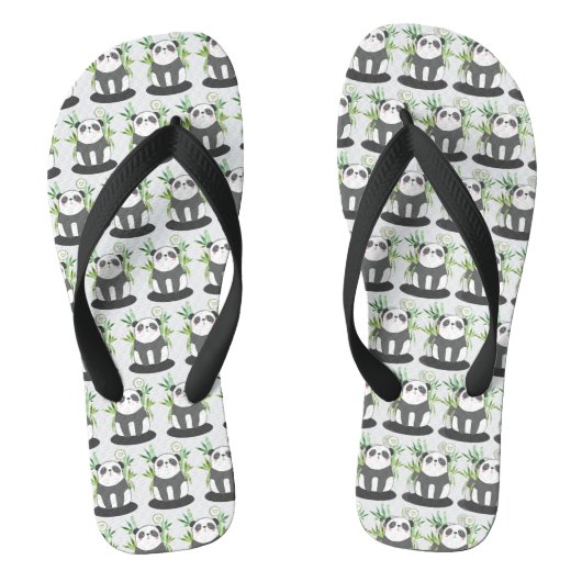Cute Black & White Panda in Bamboo Pattern Teenslippers (Voetbed)