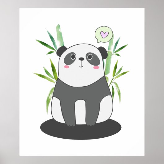 Cute Black & White Panda in Bamboo Poster (Voorkant)