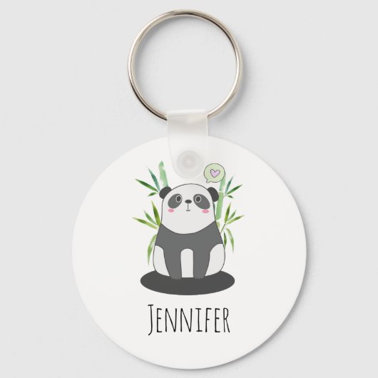 Cute Black & White Panda in Bamboo Sleutelhanger (Voorkant)