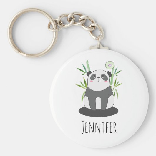 Cute Black & White Panda in Bamboo Sleutelhanger (Voorkant)
