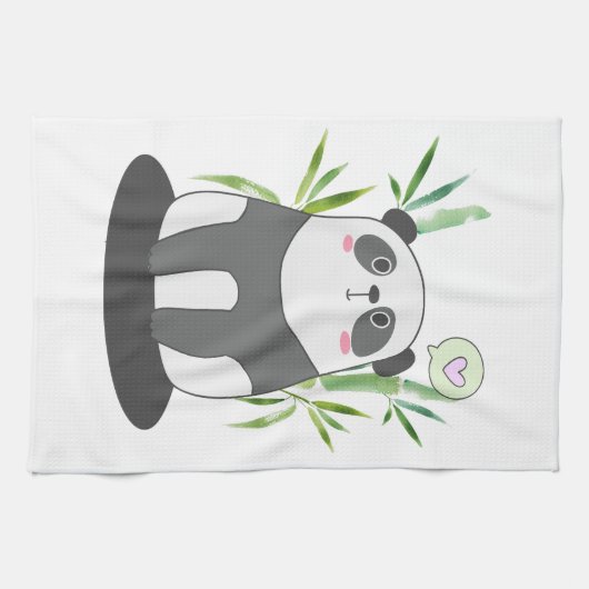 Cute Black & White Panda in Bamboo Theedoek (Horizontaal)