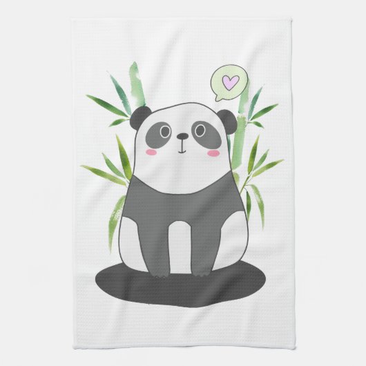 Cute Black & White Panda in Bamboo Theedoek (Verticaal)