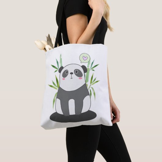 Cute Black & White Panda in Bamboo Tote Bag (Dichtbij)