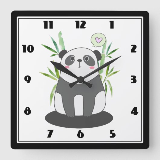 Cute Black & White Panda in Bamboo Vierkante Klok (Voorkant)