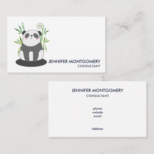 Cute Black & White Panda in Bamboo Visitekaartje (Voorkant / Achterkant)