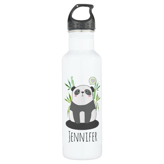 Cute Black & White Panda in Bamboo Waterfles (Voorkant)
