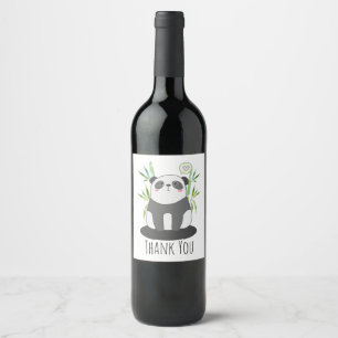 Cute Black & White Panda in Bamboo Wijn Etiket