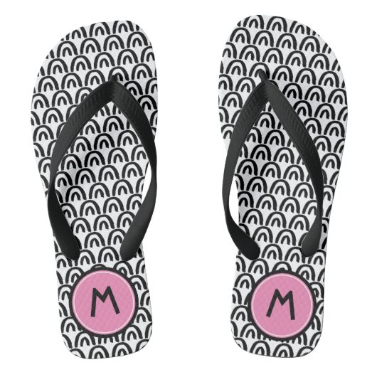 Cute Black White Patten Pink Monogram Teenslippers (Voetbed)