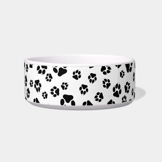 Cute Black & White Paw Prints Pattern Bowl Voerbakje (Voorkant)