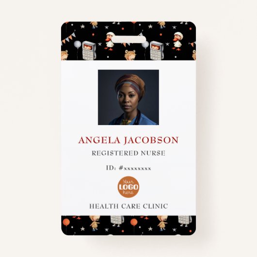 Cute Black White Pediatric Registered Nurse Logo Badge (Voorkant)