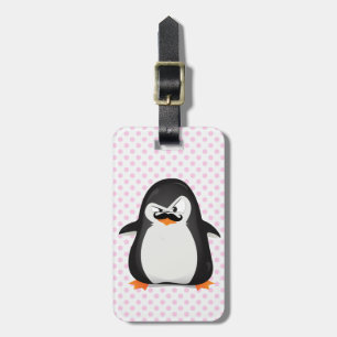 Cute Black White Penguin and Funny Mustache Bagagelabel