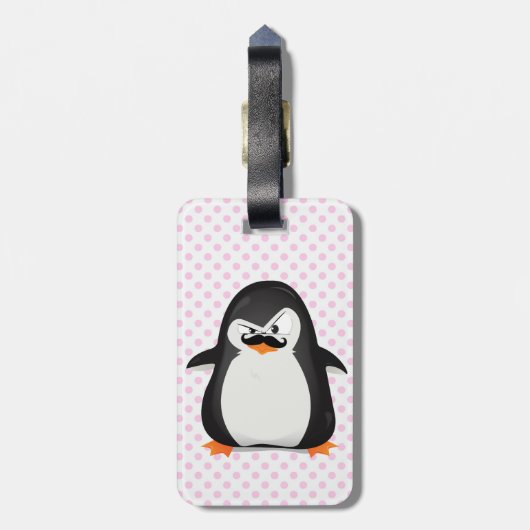 Cute Black White Penguin and Funny Mustache Bagagelabel (Achterkant verticaal)