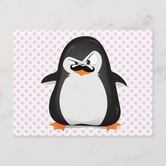 Cute Black White Penguin and Funny Mustache Briefkaart (Voorkant)