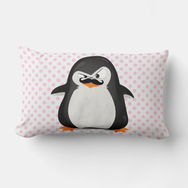 Cute Black White Penguin and Funny Mustache Kussen (Voorkant)