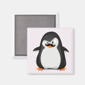 Cute Black White Penguin and Funny Mustache Magneet (Voorkant / Achterkant)