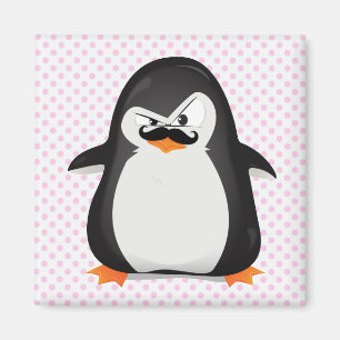 Cute Black White Penguin and Funny Mustache Magneet