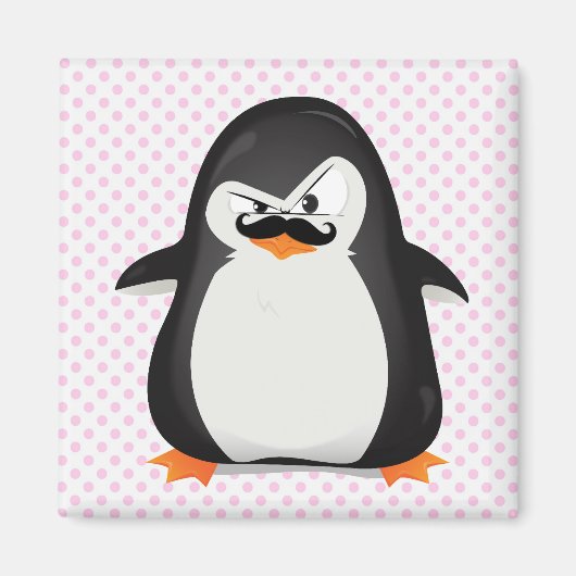 Cute Black White Penguin and Funny Mustache Magneet (Voorkant)