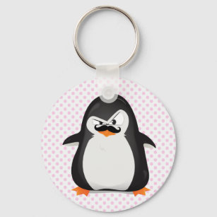 Cute Black White Penguin and Funny Mustache Sleutelhanger