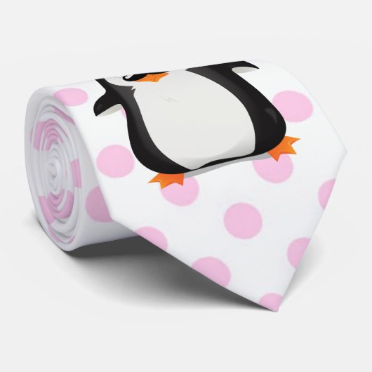 Cute Black White Penguin and Funny Mustache Stropdas (Opgerold)
