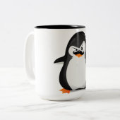 Cute Black White Penguin and Funny Mustache Tweekleurige Koffiemok (Voorkant links)