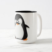Cute Black White Penguin and Funny Mustache Tweekleurige Koffiemok (Voorkant rechts)