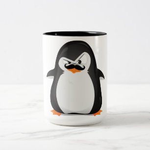 Cute Black White Penguin and Funny Mustache Tweekleurige Koffiemok