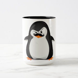 Cute Black White Penguin and Funny Mustache Tweekleurige Koffiemok