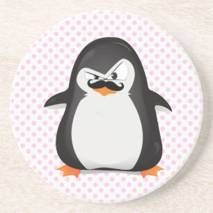 Cute Black White Penguin and Funny Mustache Zandsteen Onderzetter