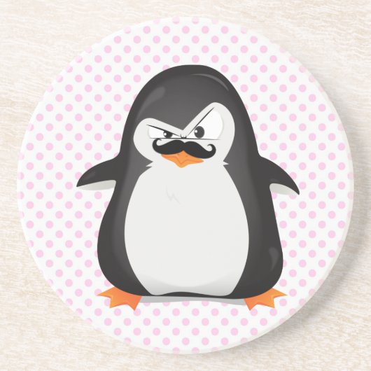 Cute Black White Penguin and Funny Mustache Zandsteen Onderzetter (Voorkant)