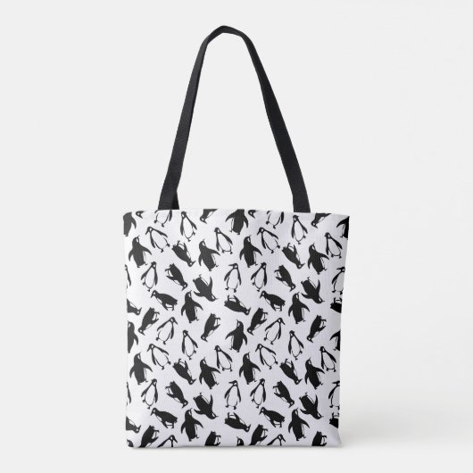 Cute black white penguin pattern white background tote bag (Achterkant)