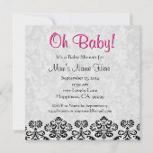 Cute Black White Pink Heart Damask Baby shower Kaart (Voorkant)