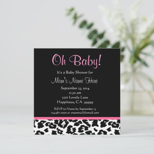 Cute Black White Pink Leopard Print Baby shower Kaart (Staand voorkant)