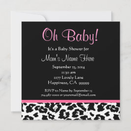 Cute Black White Pink Leopard Print Baby shower Kaart