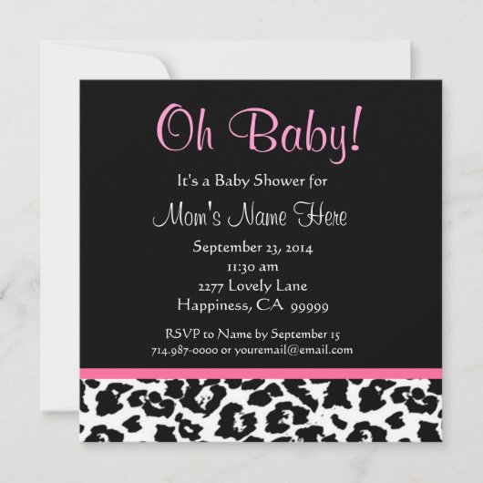 Cute Black White Pink Leopard Print Baby shower Kaart (Voorkant)