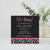 Cute Black White Pink Swirl Print Baby shower Kaart (Staand voorkant)