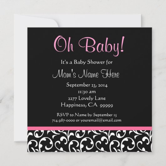 Cute Black White Pink Swirl Print Baby shower Kaart (Voorkant)