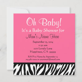 Cute Black White Pink Zebra Print Baby shower Kaart