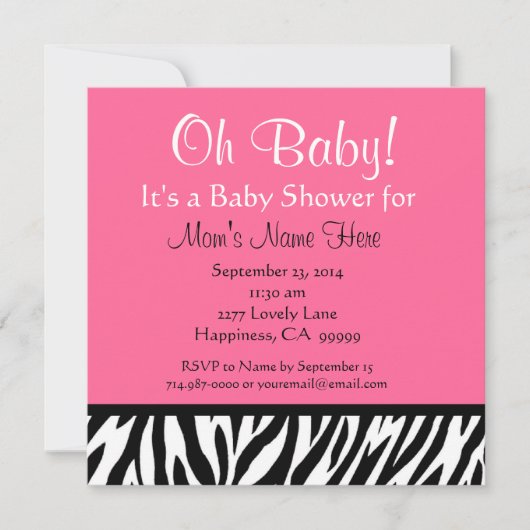 Cute Black White Pink Zebra Print Baby shower Kaart (Voorkant)