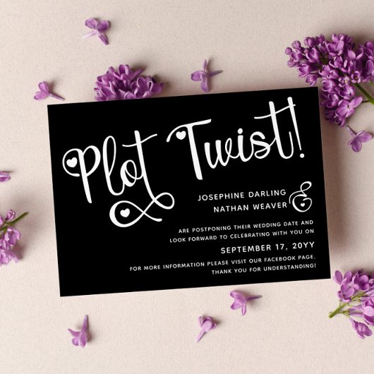 Cute Black White Plot Twist Postponed Wedding Save The Date